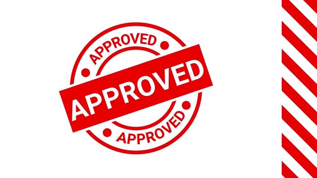 Approved double ring stamp motion graphic sticker with peeled corner loop animation on white background