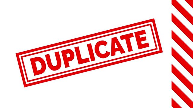Duplicate text red rubber stamp motion graphic sticker with peeled corner animation on white background