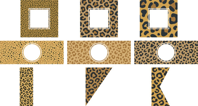 PrintLeopard Print Frame and Border Element Set with Animal Skin Texture Patterns for Creative Graphic Design Projects