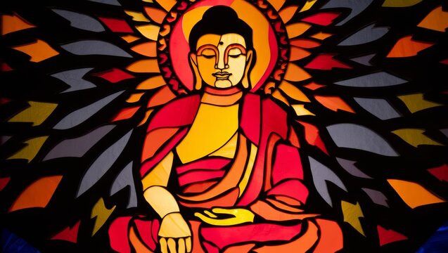 Vibrant Stained Glass Buddha Art