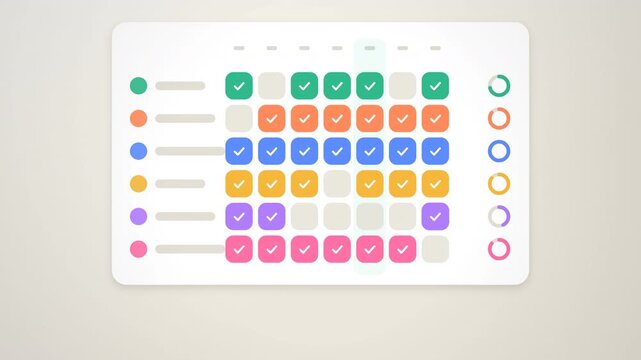Weekly habit tracker grid filling with check marks, UI loop