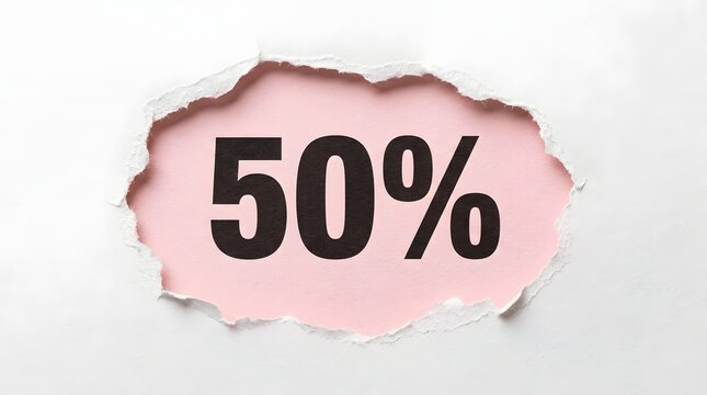 Huge fifty percent discount announcement with torn paper background for sale promotion and marketing concepts