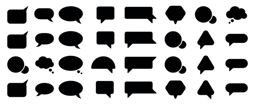 Big set of black speech bubbles. Collection of speech balloons, chat bubbles, and dialog boxes on white background. 