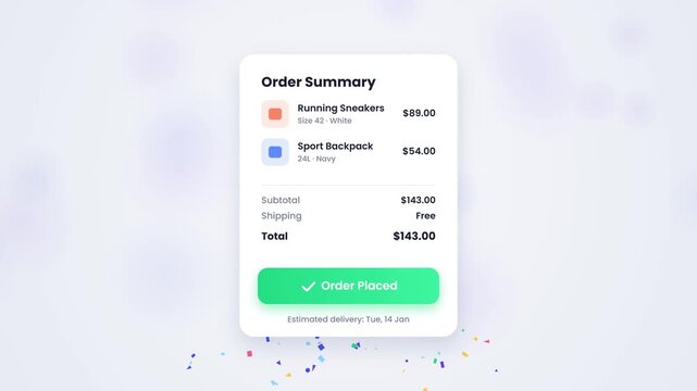 Place Order Button With Delivery Truck and Confirmation