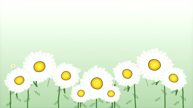 Pixel art daisy flowers loop animation on a gentle green background