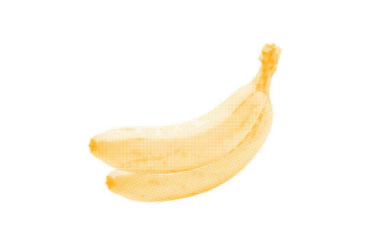 Halftone banana vector illustration with yellow dot pattern on white background