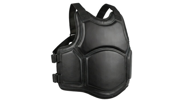 Black tactical body armor vest with adjustable straps for protection