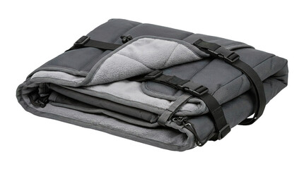 Gray folded blanket with straps and soft fleece inner lining © ZubVector