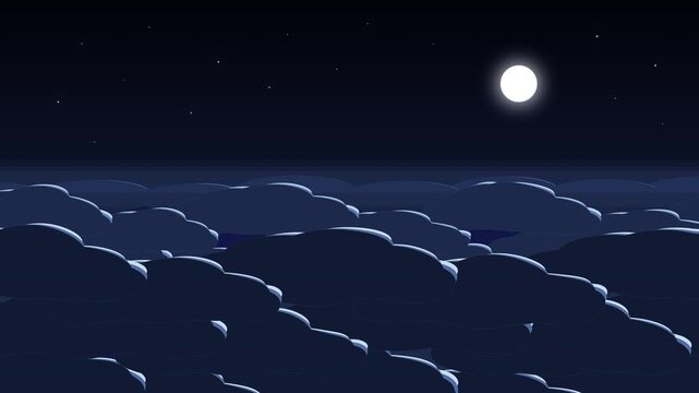 Pixel art ocean waves loop animation under dark night sky with moon