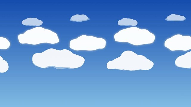 Pixel art sky animation loop featuring moving clouds and blue background