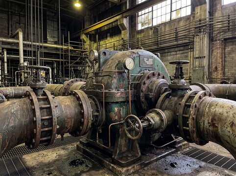 Heavy Industrial Water Pump and Piping Pipeline Infrastructure