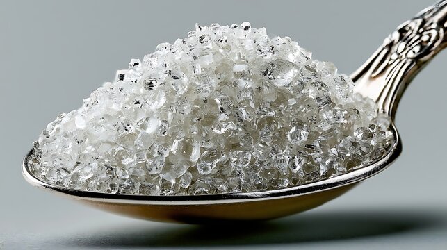 Silver Spoon Filled with Granulated Sugar Sweet Crystals