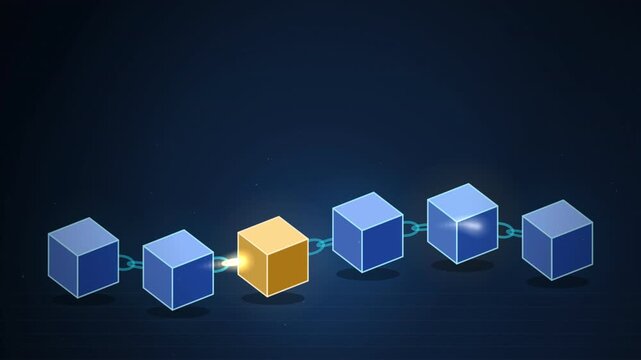 Six isometric blockchain cubes in a chain with light pulse