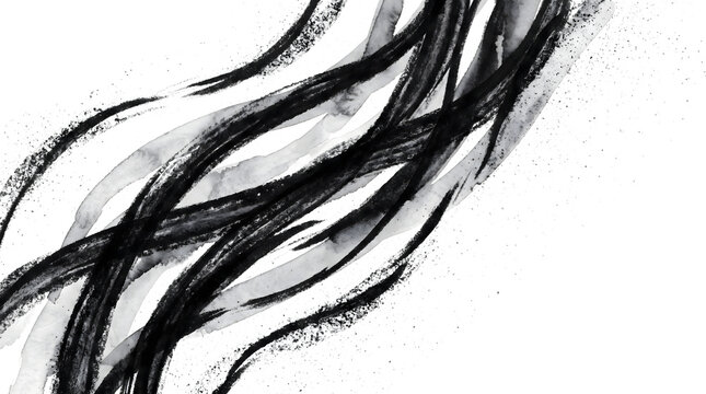 Bold black ink calligraphy strokes sweep diagonally in flowing parallel lines as a PNG texture isolated on transparent background