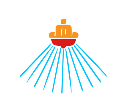 Orange Underwater Sonar Device with Blue Scanning Waves Vector Icon