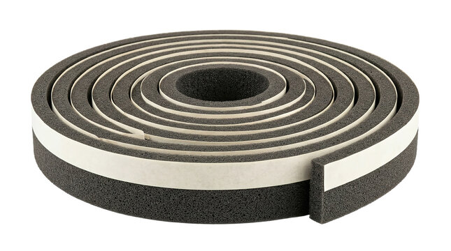 Black foam weatherstrip tape roll with adhesive liner for sealing and insulation