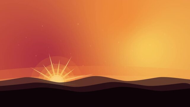 Pixel art sunset animation loop over mountains