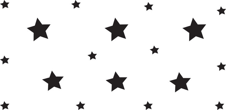 A seamless pattern of black hand drawn stars isolated on a clean and simple transparent background texture