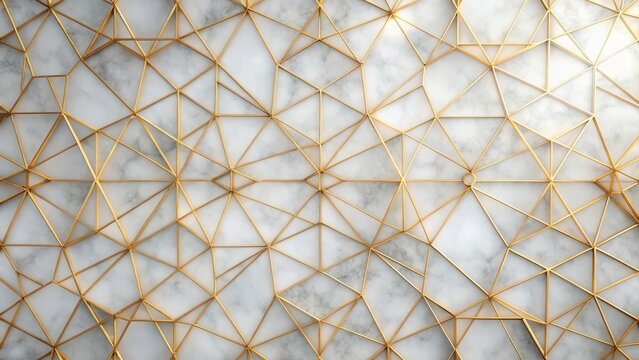A delicate geometric pattern of interlocking golden lines dances across a soft white cloudy background