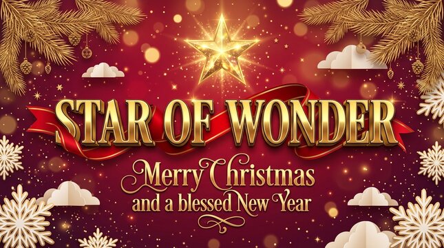 Star of wonder merry christmas and a blessed new year greeting card banner design