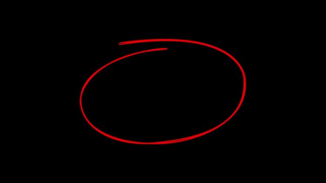 Hand drawn circle in red marker animation. Hand drawn circle in red marker. Red circle highlighter scribble on motion graphic 4k animation.