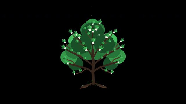 Pixel art tree animation growing leaves and branches, looping vector plant