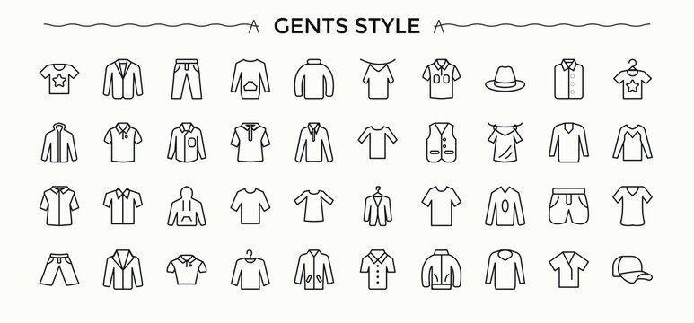 Dress icon set. Clothing web icons pack. Collection for mobile and web apps. Shirt simple icon set. Vector artwork and illustration.