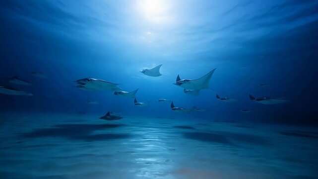 Manta Rays Swimming Underwater