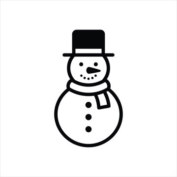 Simple snowman with top hat and scarf during winter holidays concept isolated on white background