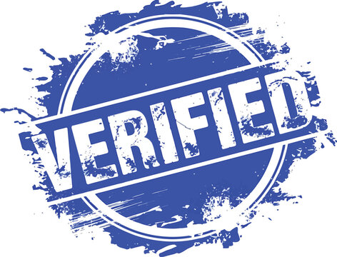 Bright blue verified rubber stamp vector graphic illustration featuring distressed texture and round shape for approval concepts
