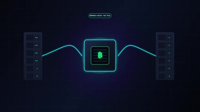 Cryptocurrency Mining Server Farm Network Concept Animation
