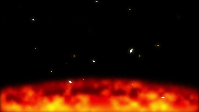 pixel fire animation loop with glowing embers rising in dark space