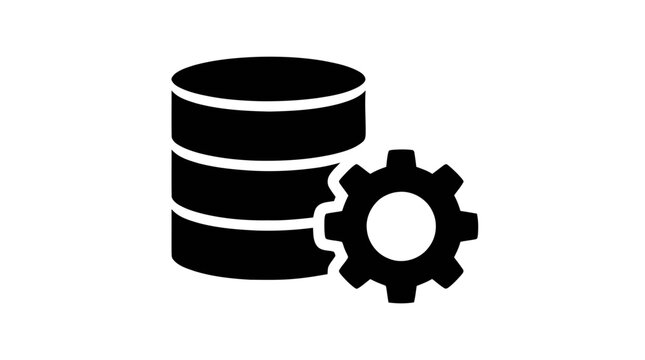 Vector illustration of database icon with gear symbol for data management and system configuration on a transparent background