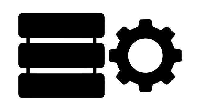 Vector illustration of database server icon with gear symbol for settings and configuration on a transparent background