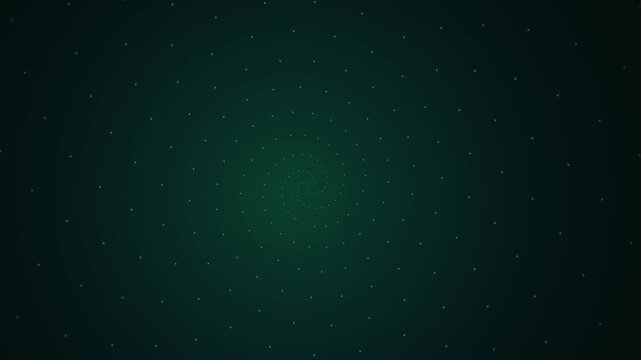 Abstract background with a hypnotic spiral pattern made of glowing turquoise light dots