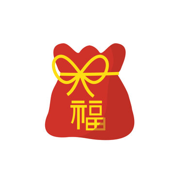 Cartoon Chinese lucky charm or Asian money pouch. A Chinese lucky charm for the Lunar New Year and a traditional Chinese gift for bringing wealth.