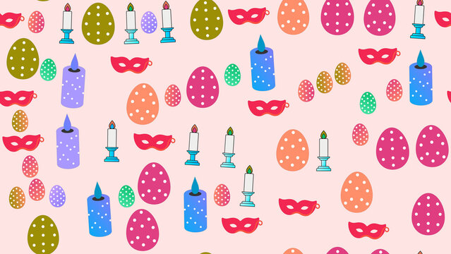 Easter eggs, candles, and masks pattern