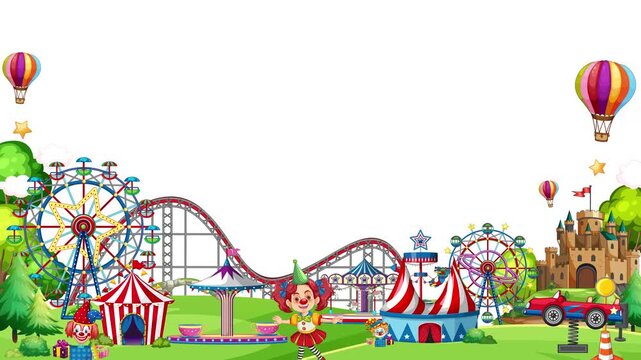 Cartoon Amusement Park Fairground Animation with White Copy Space