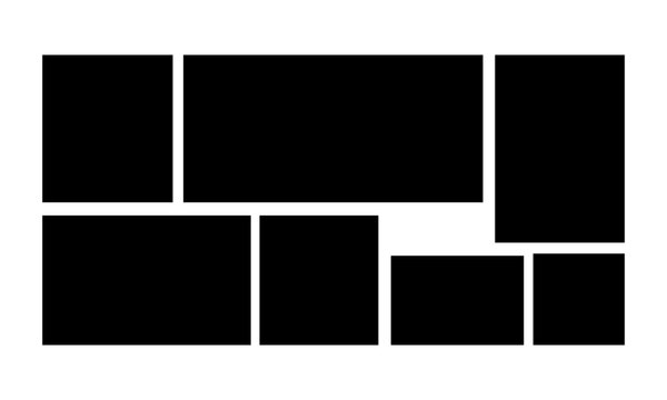 Bento grid layout black square-cornered rectangles mosaic vector template