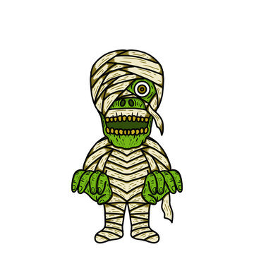 Cute Green Mummy Monster Cartoon Character