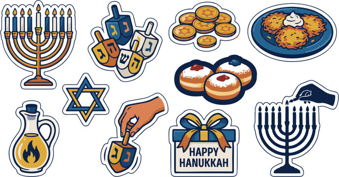 Happy hanukkah festival of lights menorah vector icon set