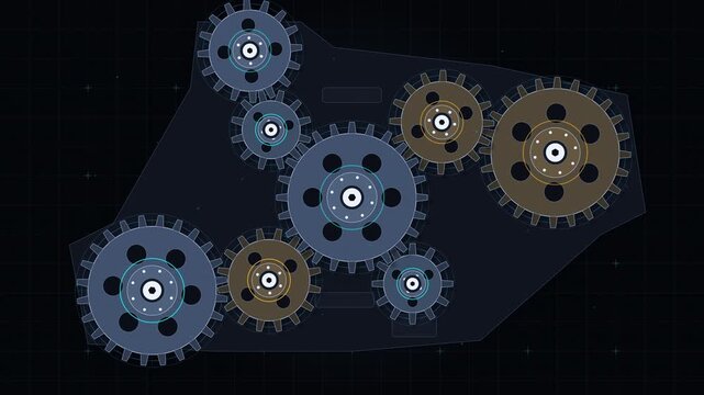 rotating gears mechanism animation, cogwheels rotation, industry, machine