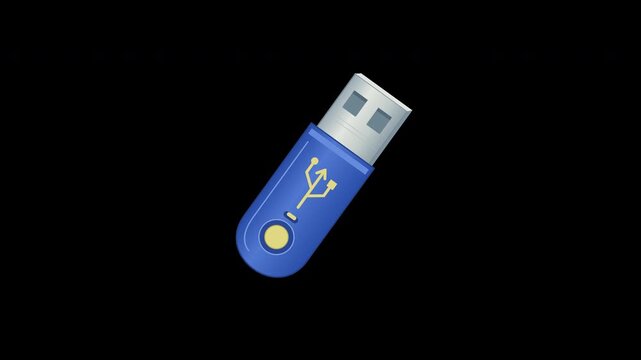 A cobalt flash drive extends and retracts its detailed brushed metal connector in a seamless eight second transparent loop.