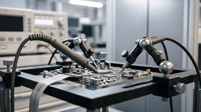 Laboratory processor tests microscopic technology for future innovation. Advanced electronic microchip integrated circuit chip circuit system innovation laboratory