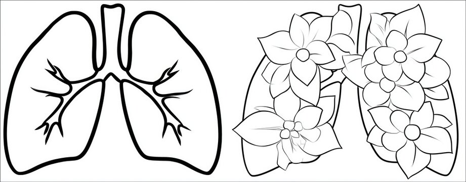 Floral Lungs Outline Illustration with Leaves Inside Organ for Eco Friendly Clean Air Concept