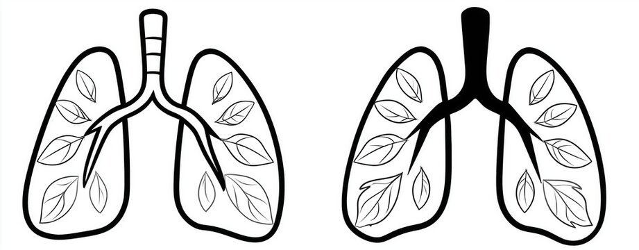 Floral Lungs Outline Illustration with Leaves Inside Organ for Eco Friendly Clean Air Concept