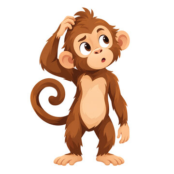 Cute confused monkey vector illustration scratching its head
