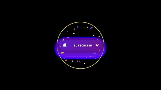 High-resolution 4K UI/UX motion graphic featuring a social media Subscribe and Notification Bell button micro-interaction. A pointer clicks the Subscribe button, triggering a trigonometric ringing bel