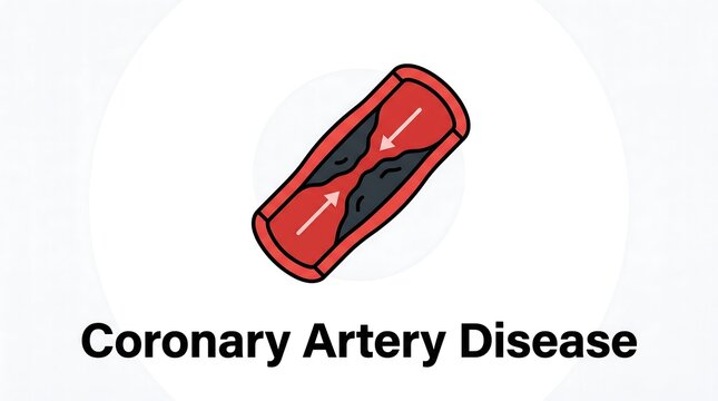 Coronary artery disease illustration showing narrowed blood vessel with plaque