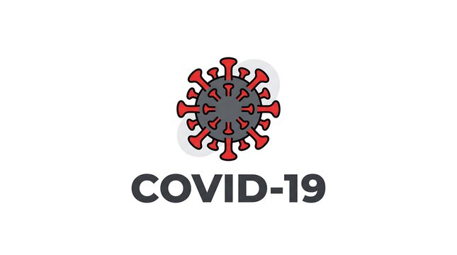 Covid-19 virus illustration with text label for pandemic awareness